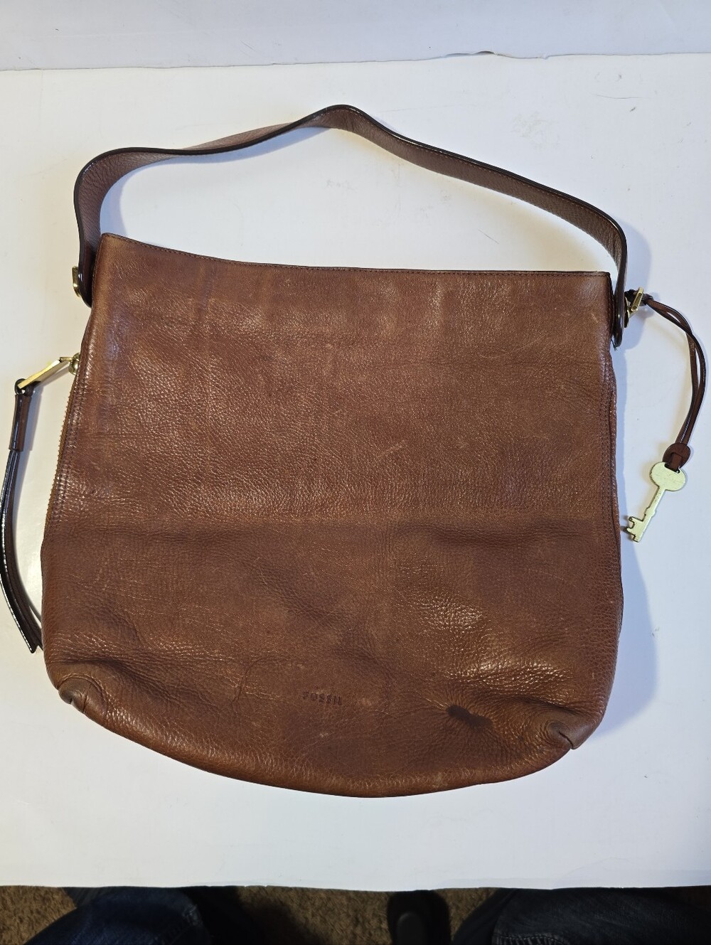 Vintage Fossil Womens Brown Pebble Grain Leather Shoulder Bag